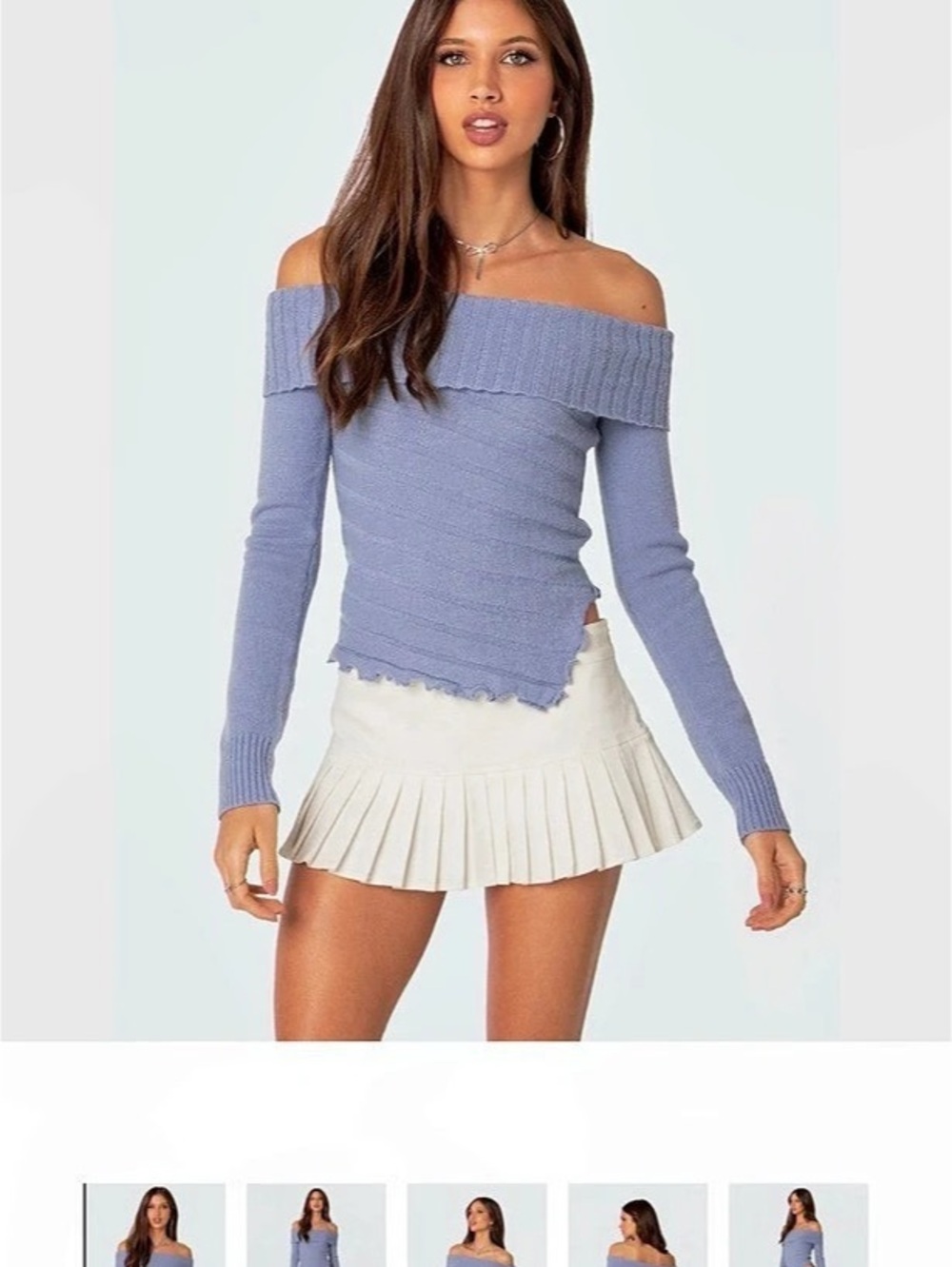Edikted Chenelle Asymmetric Off Shoulder Sweater Gray Sweater